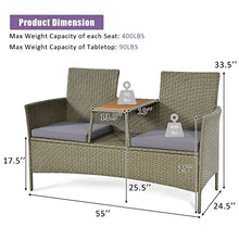 DUYHBAWRS 2-Person Patio Rattan Conversation Furniture Set Loveseat Coffee Table