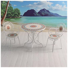 exproyzk Mosaic Patio Table Set, Round Outdoor Table with 2 Folding Chairs