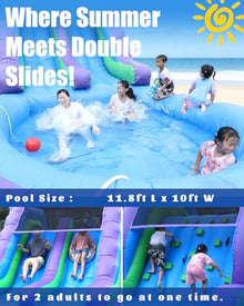 26FT(L) Commercial Water Slide for Adults【Double Water Slides&Giant Splash Pool】, 100% PVC Inflatable Adult Water Slide with 1100W Blower, 0.45mm Heavy Duty Vinyl Backyard Outdoor, 26x12x14ft