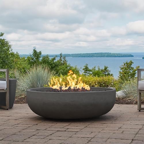 BBQGUYS Grand Lake 48 Inch Round Concrete Propane Fire Bowl in Gray Signature