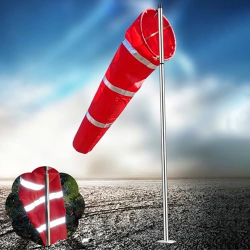 Heavy Duty Wind Sock Waterproof for Direction, Stainless Steel Wind Vane Pole, Wind Direction Flag With Reflective Belt, for Helipad, Oil, Garden(2.6 m pole)