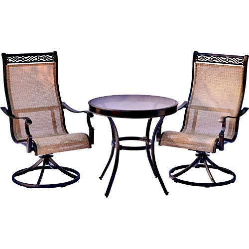 Hanover Monaco 3-Piece Patio Dining Set with Swivel Rockers and Bistro Table Tan