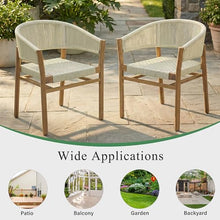 Outdoor Accent Chair Set of 2, Rope Woven Patio Chairs with Acacia Wood Frame, Comfortable Garden Seating with Curved Backrest and Armrests, Elegant Outdoor Chairs for Patio Balcony Porch, Beige