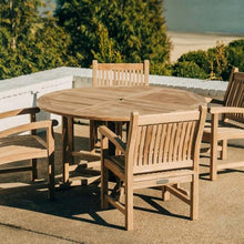 TITAN GREAT OUTDOORS Ash & Ember Luna Grade A Teak 59" Round Dining Table, Drop Leaf Design, Indoor Outdoor Patio or Porch Dining, Weather Resistant Solid Wood with Umbrella Hole