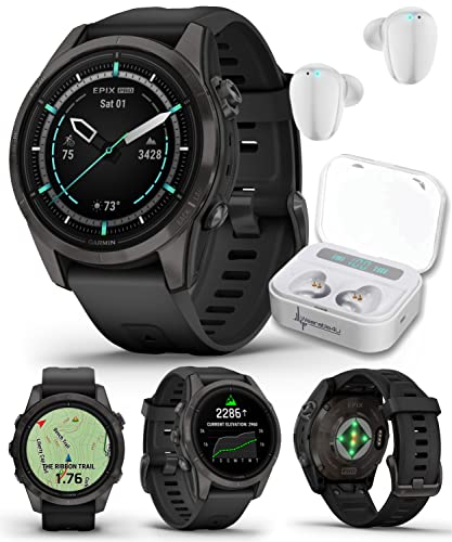 Wearable4U Garmin epix Pro (Gen 2) Sapphire Edition Smartwatch with Black White Earbuds Bundle Carbon Gray Titanium/Black