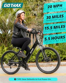 Gotrax Electric Bike 26" Max Range 30Miles(Pedal-assist1) & 15.5/20Mph Power by 250/350W, 3 Riding Modes & Adjustable Seat, 7-Speed & Front Shock Absorber, Commuter Electric Bicycle for Adults, Black