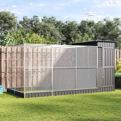 Large Outdoor Aviary for Steel Construction with Escape-Proof Latches, 163.8 in by 79.9 in Spacious Galvanized Steel Enclosure for Birds