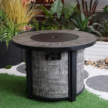 Outdoor Propane Fire Pit Table 50,000 BTU, 36-Inch Square Stonecrest Gas Fire Pit for Patio,Concrete Propane Fire Table with Lava Rocks,Waterproof Cover, Acacia Wood Look,Magnesium Oxide Construction
