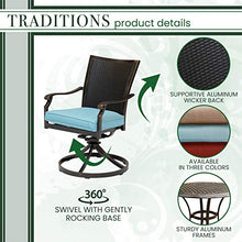 Hanover Traditions 3-Piece Patio Bistro Set with Cushioned Wicker Back Rocker Chairs and Round Table Blue