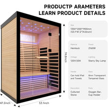 OUTEXER 2 Person Infrared Sauna Room Far Infrared 120V Canadian Hemlock