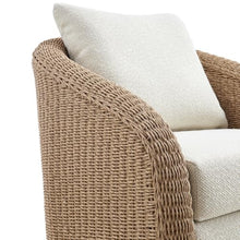 Armen Living Pavilion Natural Rattan and Metal Outdoor Lounge Chair with Boucle White Cushions