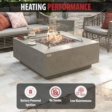 AMS 40" Square Concrete GFRC Natural Gas Fire Pit Table Bundle - Light Gray