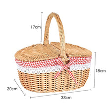 Storage Basket,Picnic,Handmade Wicker with Handle,Woven Hamper, Camping with Double Lids,Portable Shopping with Cloth Lining