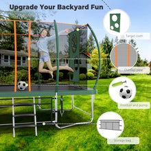 Lyromix 14FT Outdoor Rectangle Trampoline with Curved Poles, Light, Sprinkler & Soccer Set Field Green
