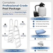 Blue Wave Belize 12x24-ft Oval 52-in Deep Hard Sided Steel Frame Above Ground Pool with 6-in Steel Top Seats, 0.5 HP Sand Filter System, Ladder, Skimmer & Liner – 6,300 Gallon Cap for Family Use