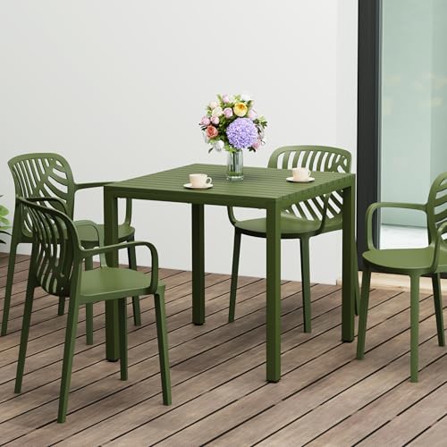 Costaelm Kitchen & Dining Room Sets, 5 piece Dining Table Set, Breakfast Coffee Bar Table and Chairs of 4, Stackable Dining Side Chair, Patio Bistro Deck Furniture, Olive Green