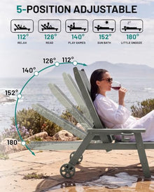 PLUUV Outdoor Pool Chaise Lounge Chairs Set of 4 with Cup Holder, Gray