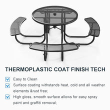 WZONICE98 46" Round Outdoor Steel Picnic Table with Umbrella Hole Black Mesh Picnic Table for Patio, Garden, Camping, Seats 4-6 Adults