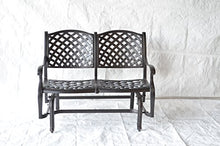 Nassau Outdoor Patio Bench Glider Dark Bronze Color Cast Aluminum Set of 2, Walnut Cushions