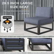 LayinSun Large Aluminum Patio Furniture Set with Fire Pit Table, 11 Pieces Outdoor Sectional Sofa Set Black/Navy Blue