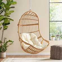 Christopher Knight Home Sansa Hanging Egg Chair with Stand, Rattan Wicker Hammock Chair with Cushion, Indoor Outdoor Iron Frame Hammock Swing Chair for Patio Balcony Porch Garden, Brown+Beige
