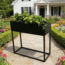 Dalumian Elevated Planter Box, Raised Garen Bed, Narrow Plant Stand with Drainage Holes, Galvanized Iron, Rectangle Planter for Patio Garden Balcony (Black)(100 * 25 * 80cm)