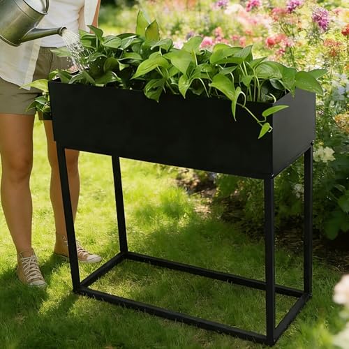 Dalumian Raised Garden Bed, Standing Garden Stand with Drainage Holes, Metal Elevated Planter Box, Rectangular Planter for Herbs and Flowers, Indoor Outdoor (Black)(60 * 25 * 60cm)