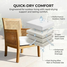 Hives & Honey Salvador Cane Outdoor Lounge Chair with White Cushion, Grade-A Teak Wood Patio Armchair, Resin Wicker Accents, Quick-Dry Foam Cushion, Weather-Resistant Patio Seating