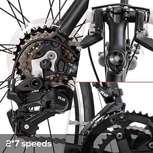 HH HILAND Hiland Road Bike 700c Racing Bike City Commuter Bicycle with 14 Speeds Drivetrain 60cm White