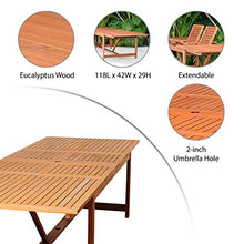 Brampton Patio 11-Piece Extendable Dining Table Set Eucalyptus Wood with White Cushions Brown