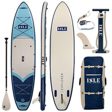 ISLE Surf and SUP Explorer Inflatable Stand Up Paddle Board & iSUP Bundle Accessory Pack, Aqua/Navy