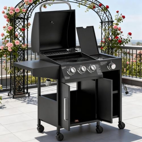 Portable Charcoal Grill with Warming Grate, 4-Level Adjustable Compact BBQ Rack, Outdoor Cooking Grill with Wheels & Bottom Storage Rack, Perfect for Backyard Patio Camping Tailgating (Black1)