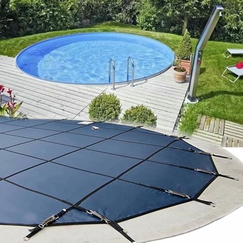 GAZOGJ Dustproof Pool Protector Pool Cover Inground Winter Pool Safety Cover Blue Mesh Round Swimming Pool Covers, Complete Hardware-1,Blue-8.5m/28ft