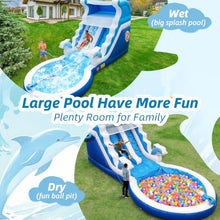 HXDOGSP Inflatable Water Slide Commercial Grade: Water Bounce House for Adults and Teenagers - Big Pool, Premium PVC, Wet & Dry, Blower Included - for Backyard Outdoor Birthday Party, Dolphin Style
