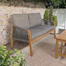 JONATHAN Y Arwen Modern Bohemian Roped Acacia Wood Outdoor Loveseat Gray/Teak Brown