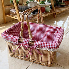 GAAHRQQQ Picnic Basket Woven tural Wicker Basket with Double Handles and Cloth Lining for Food Sundry Container Fruit Storage Small