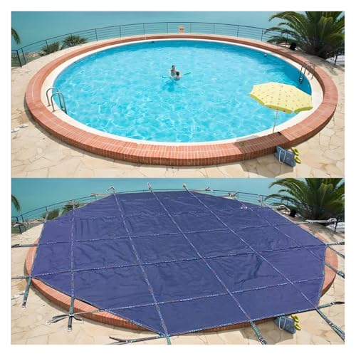 HAIXHX Inground Swimming Pool Cover 8/10/12/14/15/18/20/21/22/24/27/28/30ft, Winter in Ground Pool Safety Covers, Outdoor Pools Covering with Anchors Hook, Springs and Tool Kit(Blue,34.5ft)
