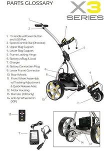 BAT-CADDY ELECTRIC GOLF CADDY X3R Sealed Lead 18-Hole Battery Powered Golf Push Cart Titanium Silver