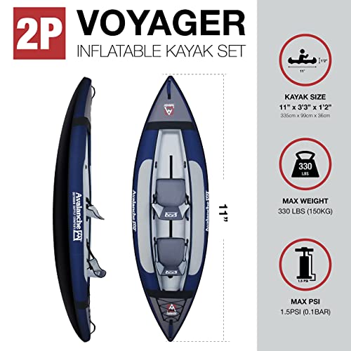 Avalanche 2-Person Voyager Inflatable Kayak Set Blue Green