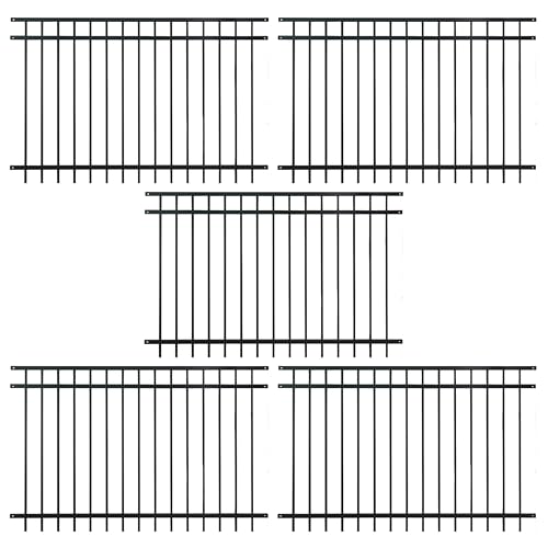 Fencer Wire Heavy Duty Flat Top Fence Barrier Panel 4FT x 6FT Black Pack of 5