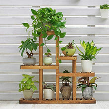 MIIKHI Wooden Plant Flower Display Stand Wood Pot Shelf Storage Rack Outdoor Indoor 9 Pots Holder Multifunctional