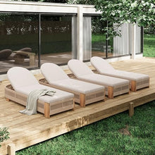 Seeheool Outdoor Chaise Lounge Chair, Acacia Wood Pool Chair with Adjustable Backrest and Cushion, Outdoor Lounge Chair for Beach, Yard, or Poolside (Beige Rope)