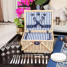 ZYBB Picnic Basket Wicker with Cutlery Insulation Bag Foldable Handles for 4 People 42x32x22cm(Color:Natural+Blue)