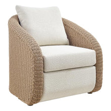 Armen Living Pavilion Natural Rattan and Metal Outdoor Lounge Chair with Boucle White Cushions