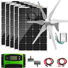 1000W Solar & Wind Power Kits Home Off-Grid System for Charging 12V Battery：400W Wind Turbine Generator + 5 pcs Flexible Mono Solar Panel + +Accessory