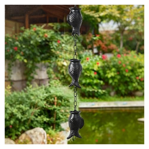 RNLFSP Customised Aluminum Fish Rain Chain for Water Feature, Black/Coffee