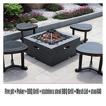 Outdoor Fire Pit Garden Wood-Burning Fire Pit Grill Table Set, Outdoor d Patio Fireplace Fire Bowl, with Sparkle Screen Cover and Poker