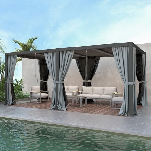 RoyalCraft 10' x 20' Outdoor Adjustable Louvered Pergola Gray