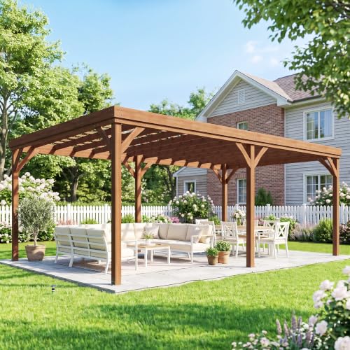 Outsunny 12' x 20' Outdoor Pergola Wood Gazebo with Concrete Anchors Brown