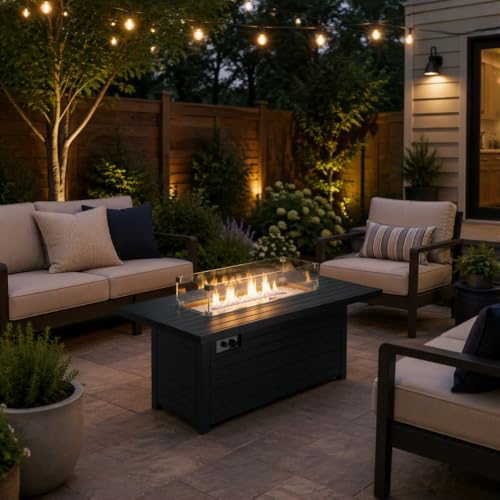 Hiland AFP-RT Propane 50,000 BTU Fire Pit, Retangular, Matte Black